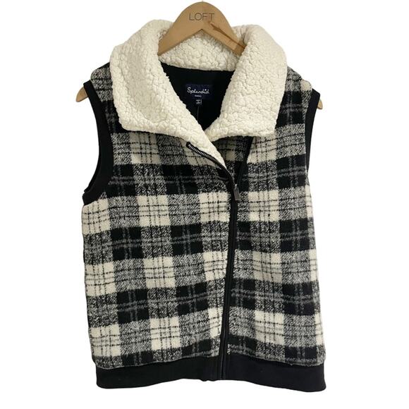 Splendid Jackets & Blazers - Splendid NWT Black White Plaid Wool Blend Sherpa Lined Vest Women Zip zip Small